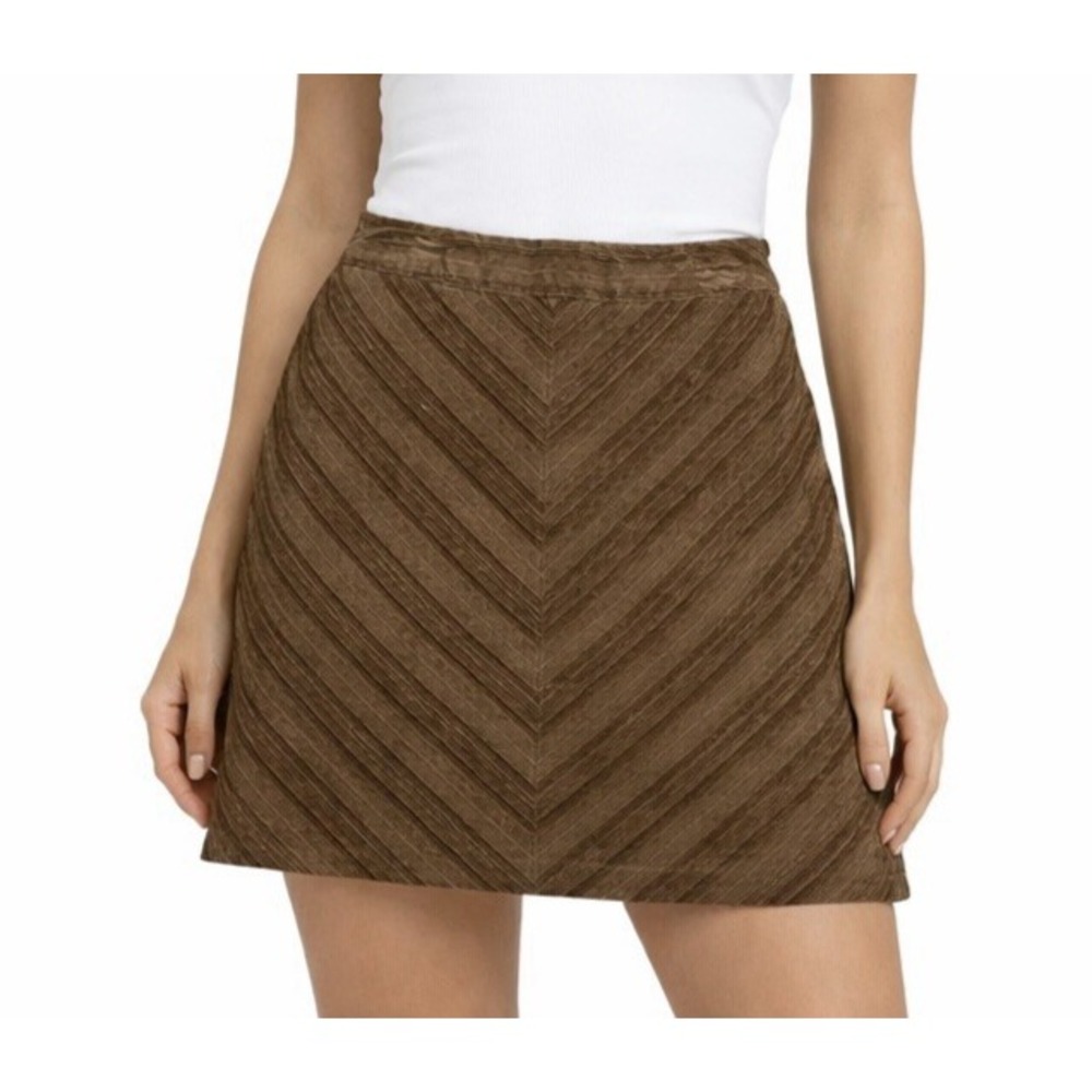 H&M Brown Corduroy Mini Skirt sz 8 A-line Chevron Boho Festival Y2K Lightweight